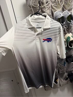 Men's White to Gray Gradient Polo with Buffalo Logo